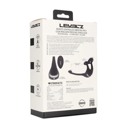 LEVELZ Remote Controlled Vibrating TriO Cock Ring with Prostate Stimulator - Black USB Rechargeable Vibrating Cock Ring with Anal Plug-LVL03-0032BLK