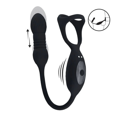 LEVELZ Vibrating & Thrusting TriO Cock Ring with Prostate Stimulator - Black USB Rechargeable Vibrating Cock Ring with Thrusting Prostate Plug-LVL03-0033BLK
