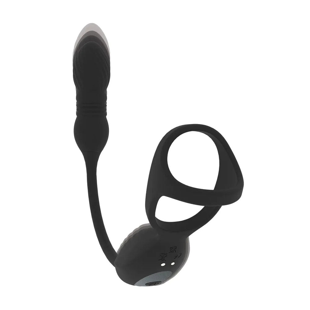 LEVELZ Vibrating & Thrusting TriO Cock Ring with Prostate Stimulator - Black USB Rechargeable Vibrating Cock Ring with Thrusting Prostate Plug-LVL03-0033BLK