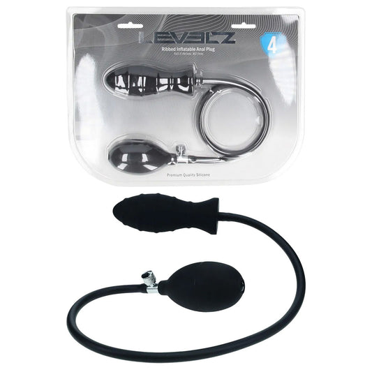 LEVELZ Ribbed Inflatable Anal Plug - Black Inflatable Butt Plug-LVL04-0001BLK