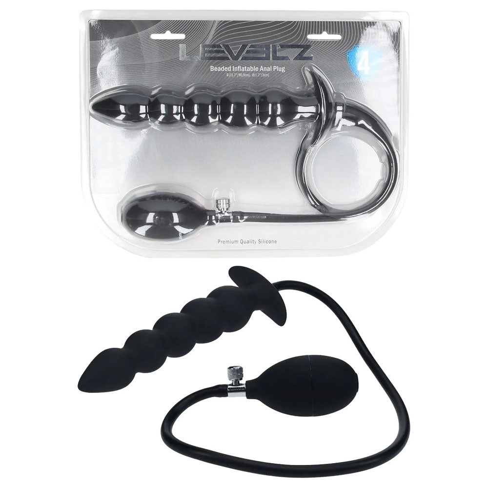 LEVELZ Beaded Inflatable Anal Plug - Black Inflatable Butt Plug-LVL04-0002BLK