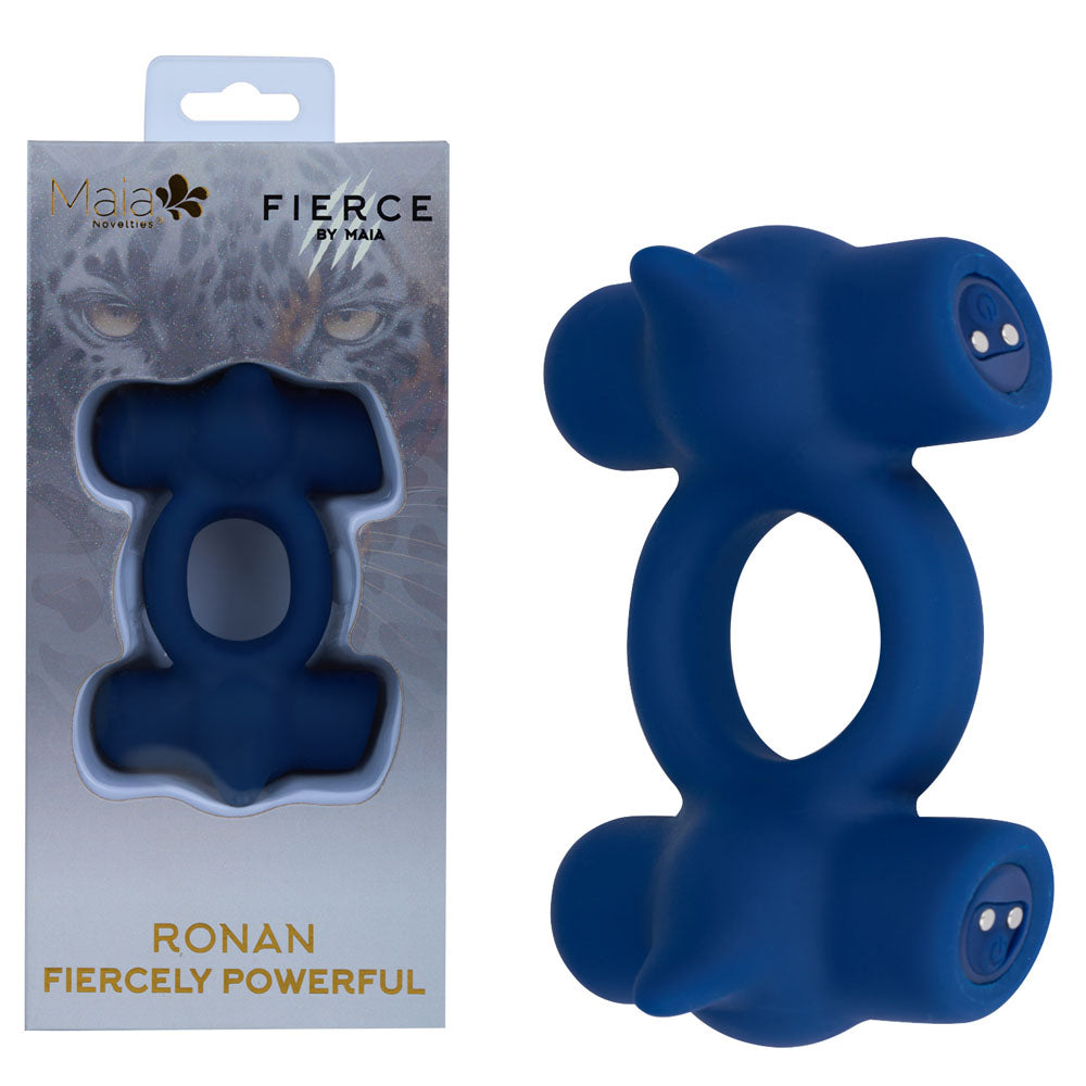 Maia RONAN - Blue - Blue USB Rechargeable Dual Vibrating Cock Ring-MA25-09-BLUE