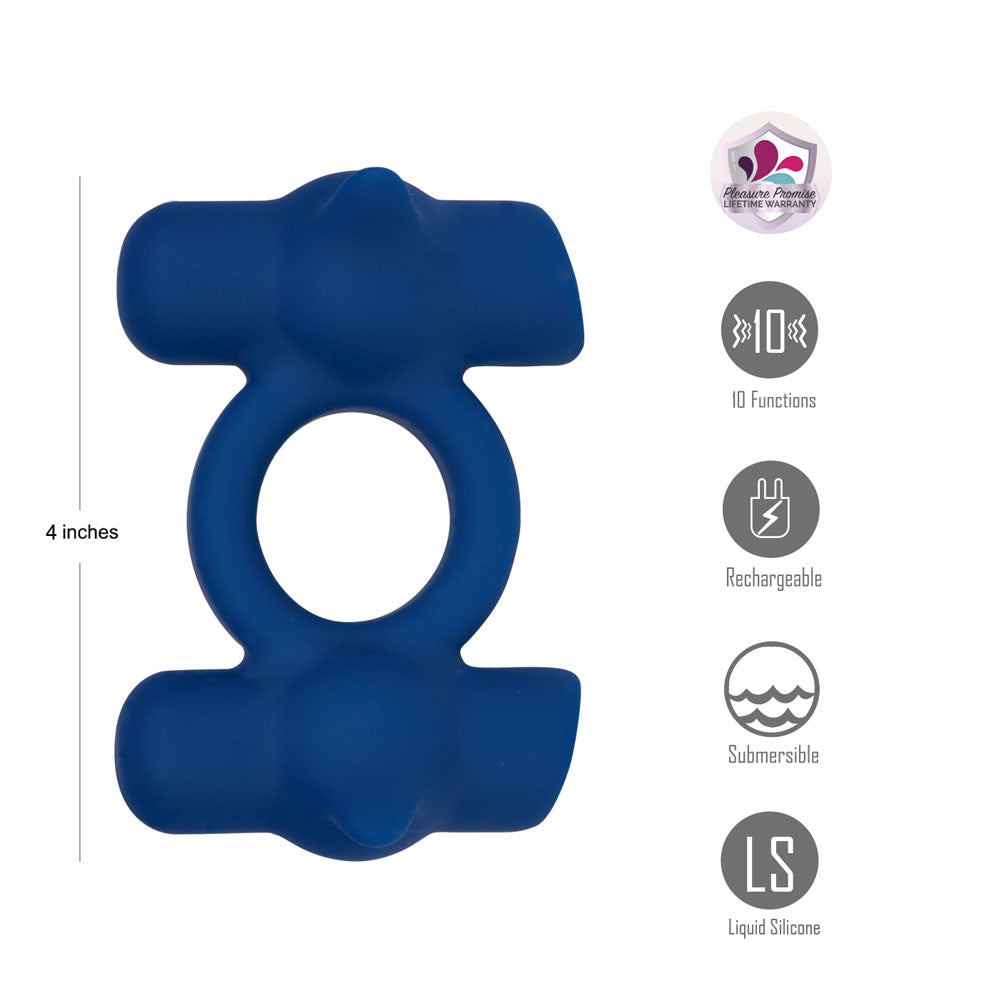 Maia RONAN - Blue - Blue USB Rechargeable Dual Vibrating Cock Ring-MA25-09-BLUE