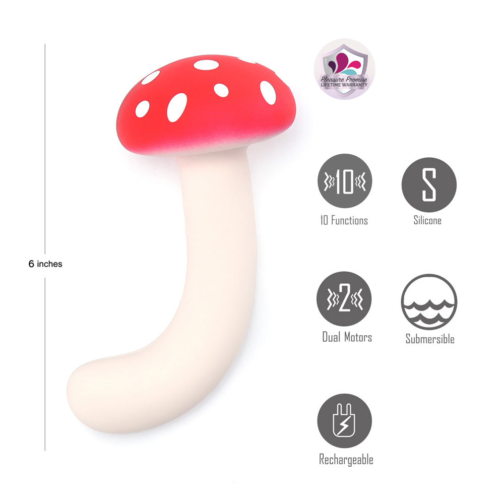 Maia ALICE - Red/White 15.2 cm USB Rechargeable Dual Vibrating Mushroom - MA25-24