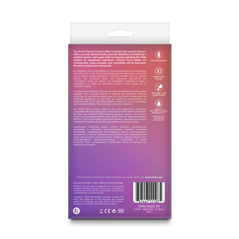 Colours Curve - Vibrating 6 Dildo - Pink - Pink 16.4 cm USB Rechargeable Vibrating Dildo with Wireless Remote-NSN-0402-54