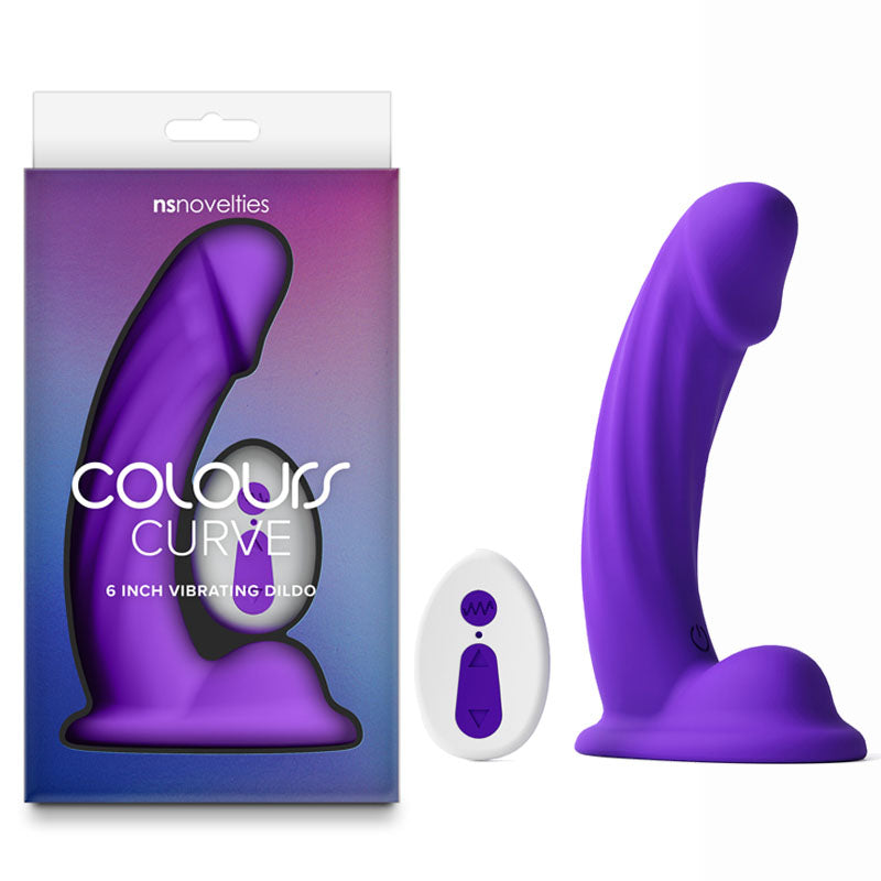 Colours Curve - Vibrating 6 Dildo - Purple - Purple 16.4 cm USB Rechargeable Vibrating Dildo with Wireless Remote-NSN-0402-55