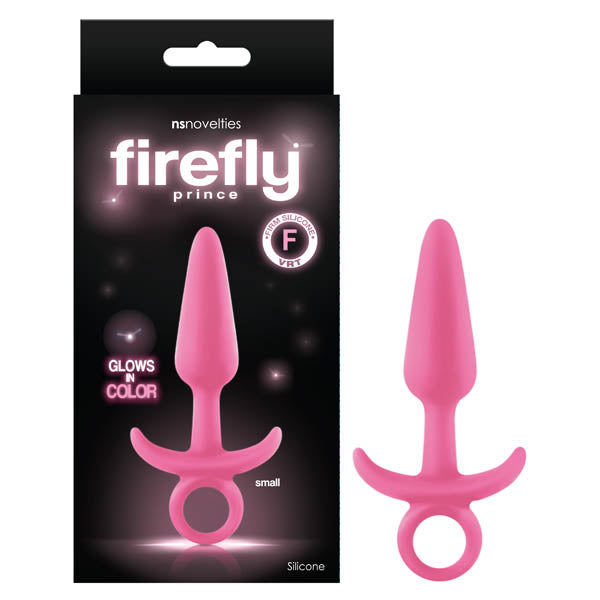 Firefly Prince - Glow-in-Dark Pink 10.9 cm Small Butt Plug with Ring Bull-NSN-0476-14