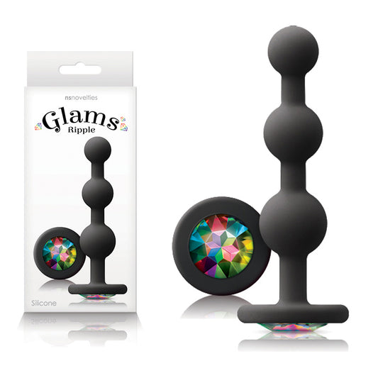 Glams Ripple - Rainbow Gem - Black - Black 11.4 cm Butt Plug with Rainbow Gem Base - NSN-0510-93