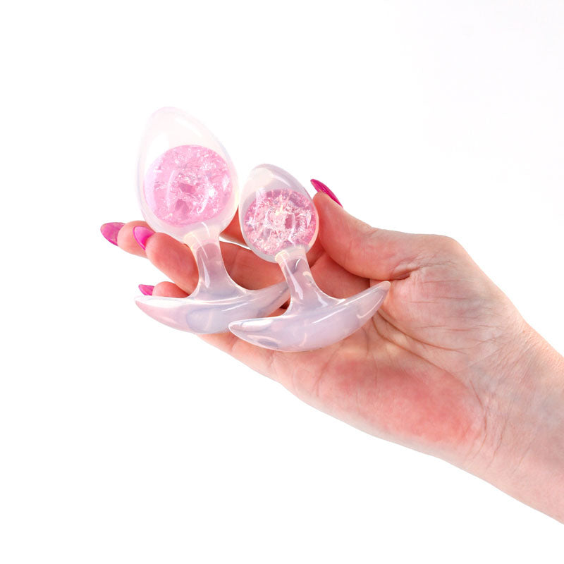 Glams Cosmic 2pc Kit - Pink - Clear/Pink Butt Plugs - Set of 2 Sizes-NSN-0515-04