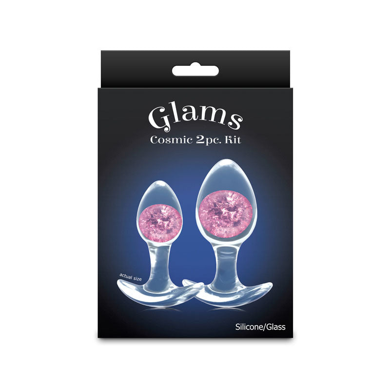 Glams Cosmic 2pc Kit - Pink - Clear/Pink Butt Plugs - Set of 2 Sizes-NSN-0515-04