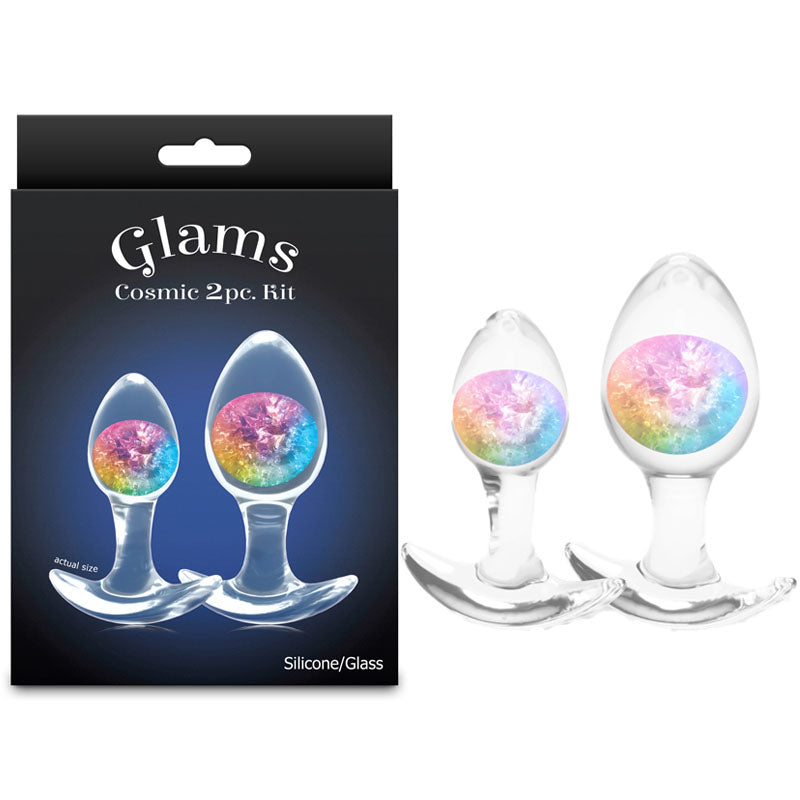 Glams Cosmic 2pc Kit - Rainbow - Clear/Rainbow Butt Plugs - Set of 2 Sizes-NSN-0515-09