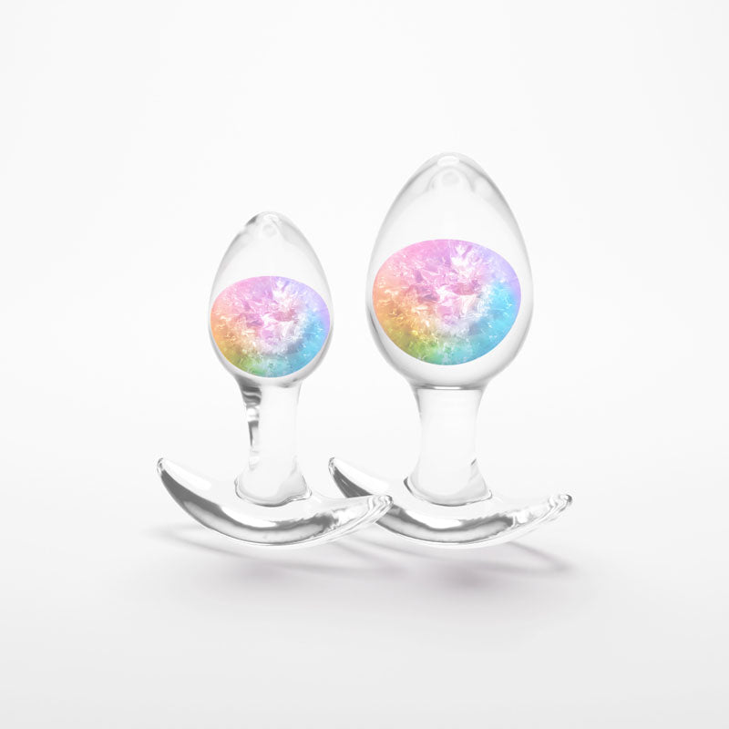 Glams Cosmic 2pc Kit - Rainbow - Clear/Rainbow Butt Plugs - Set of 2 Sizes-NSN-0515-09
