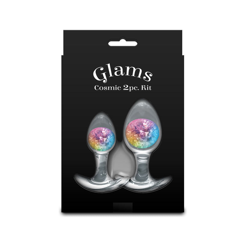 Glams Cosmic 2pc Kit - Rainbow - Clear/Rainbow Butt Plugs - Set of 2 Sizes-NSN-0515-09