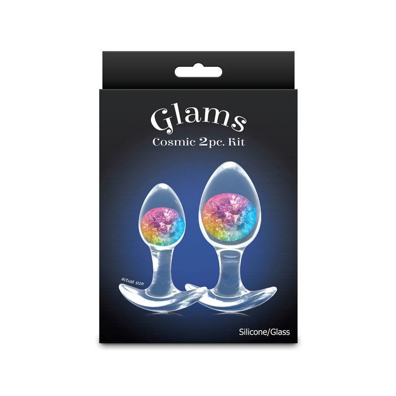 Glams Cosmic 2pc Kit - Rainbow - Clear/Rainbow Butt Plugs - Set of 2 Sizes-NSN-0515-09