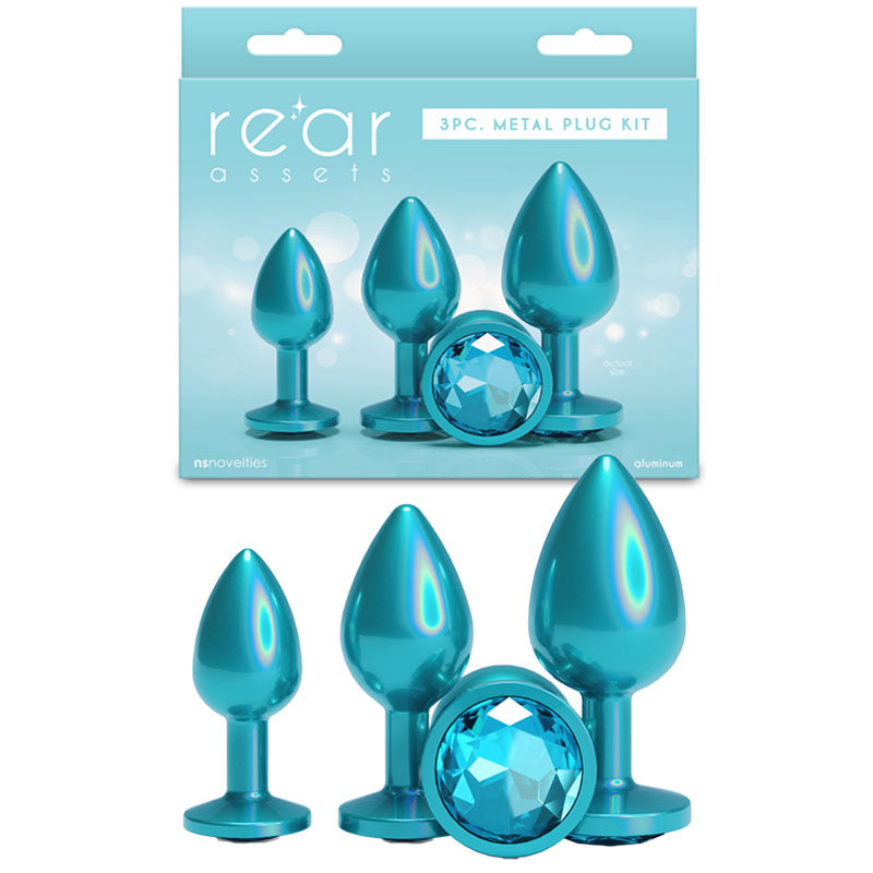 Rear Assets Trainer Kit - Iridescent Teal - Iridescent Teal Metallic Butt Plugs - Set of 3 Sizes-NSN-0960-07
