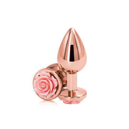 Rear Assets Rose - Medium - Rose Gold 8.9 cm Metal Butt Plug with Pink Rose Base-NSN-0965-24