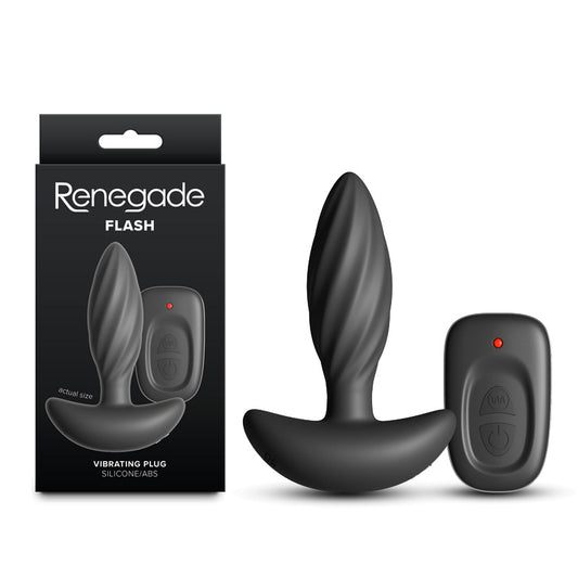 Renegade Flash - Black - Black 10.3 cm USB Rechargeable Vibrating Butt Plug - NSN-1162-03