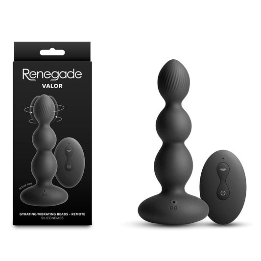 Renegade Valor - Black - Black 13.7 cm USB Rechargeable Vibrating Anal Beads with Wireless Remote - NSN-1162-13