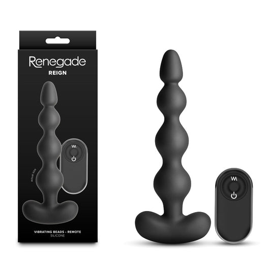 Renegade Reign - Black - Black 17.9 cm USB Rechargeable Vibrating Anal Beads with Wireless Remote - NSN-1162-23