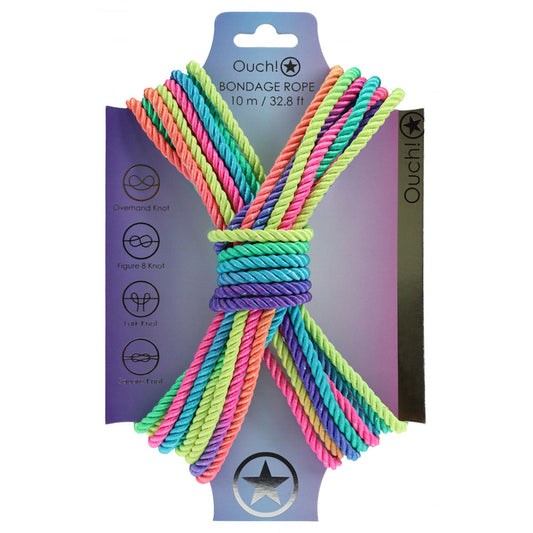 OUCH! Bondage Rope - 10 M - Multicolour 2 - Multicoloured Nylon Bondage Rope - 10 metre Length-OU1058MUL2