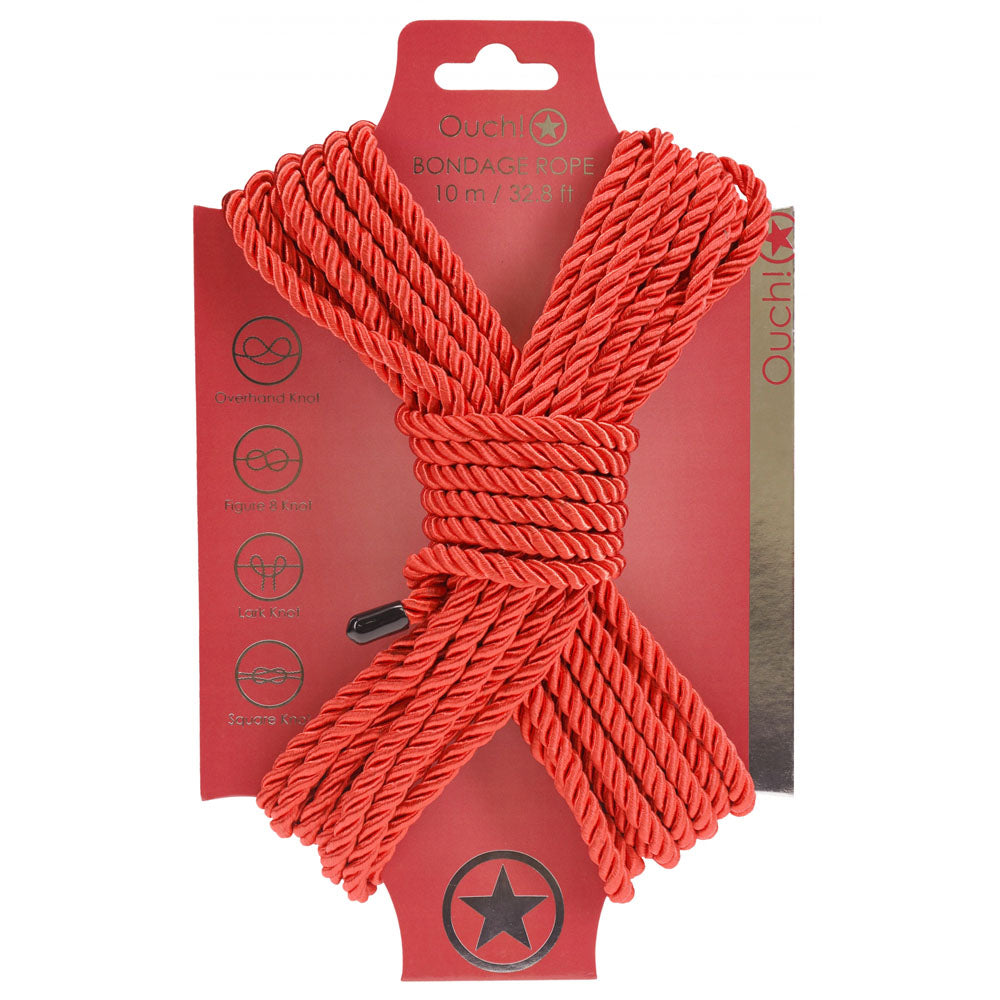 OUCH! Bondage Rope - 10 M - Red - Red Nylon Bondage Rope - 10 metre Length-OU1058RED