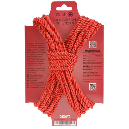 OUCH! Bondage Rope - 10 M - Red - Red Nylon Bondage Rope - 10 metre Length-OU1058RED
