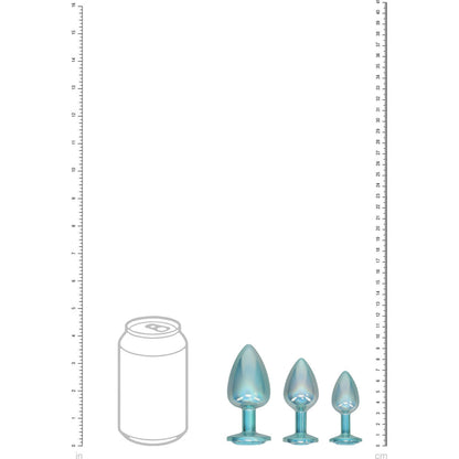 OUCH! Paris Collection - Metal Anal Plug Set - Blue - Metallic Blue Butt Plugs with Gem Bases - Set of 3 Sizes-OU1059BLU
