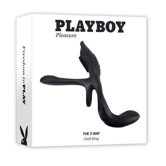 Playboy Pleasure The 3 Way - Black USB Rechargeable Vibrating Cock Ring with Wireless Remote-PB-RS-1287-2