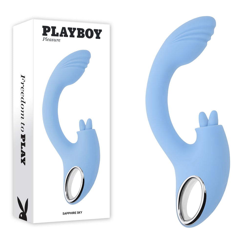 Playboy Pleasure SAPPHIRE SKY - Blue 21.6 cm USB Rechargeable Vibrator with Double Tongue Stimulator-PB-RS-4509-2