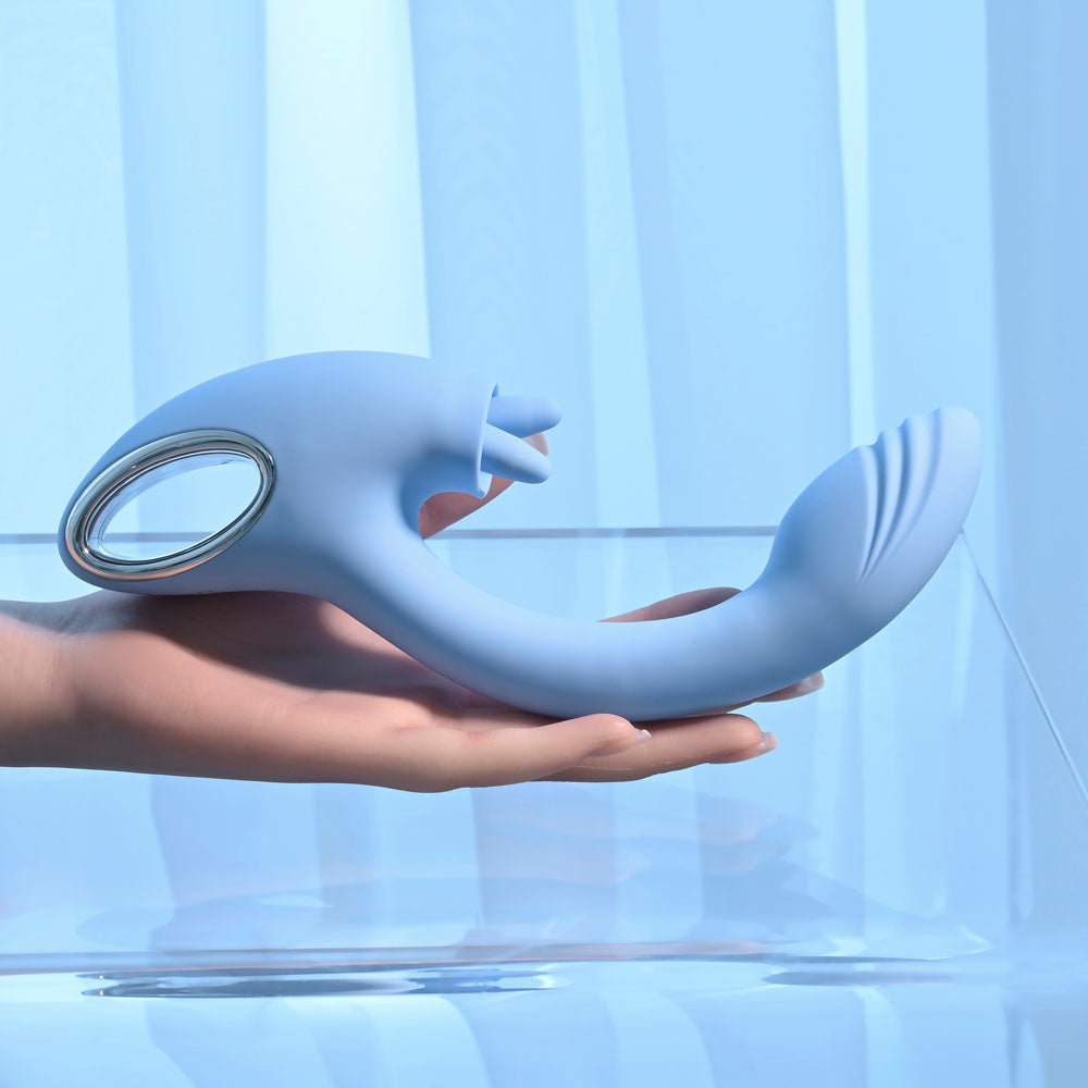 Playboy Pleasure SAPPHIRE SKY - Blue 21.6 cm USB Rechargeable Vibrator with Double Tongue Stimulator-PB-RS-4509-2