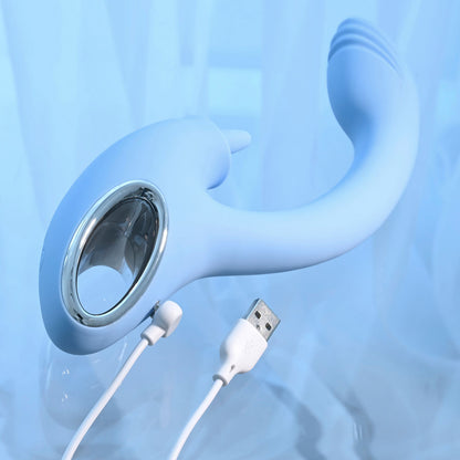 Playboy Pleasure SAPPHIRE SKY - Blue 21.6 cm USB Rechargeable Vibrator with Double Tongue Stimulator-PB-RS-4509-2