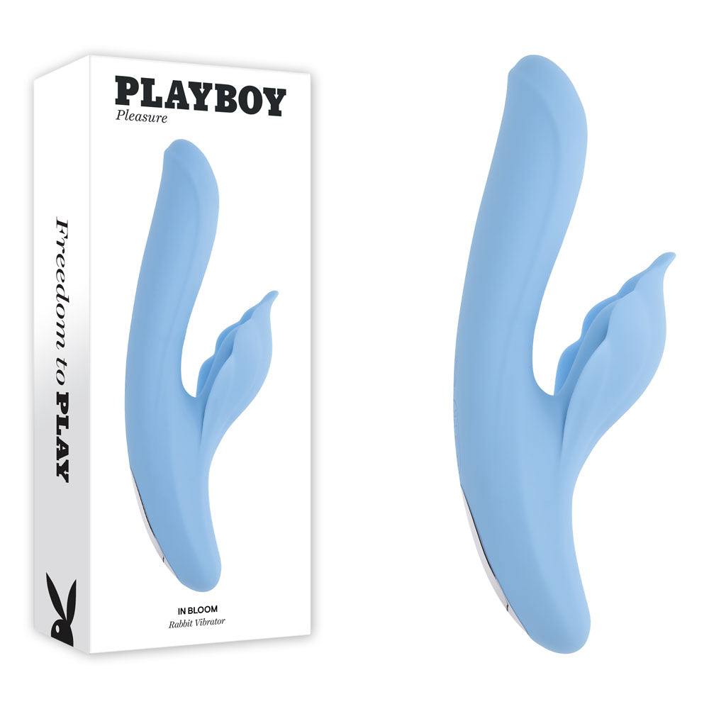 Playboy Pleasure IN BLOOM - Blue 23.5 cm USB Rechargeable Thrusting Tapping & Heating Dual Vibrator-PB-RS-6466-2