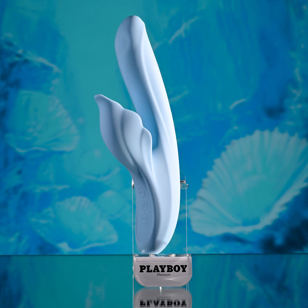 Playboy Pleasure IN BLOOM - Blue 23.5 cm USB Rechargeable Thrusting Tapping & Heating Dual Vibrator-PB-RS-6466-2