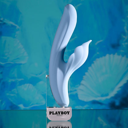 Playboy Pleasure IN BLOOM - Blue 23.5 cm USB Rechargeable Thrusting Tapping & Heating Dual Vibrator-PB-RS-6466-2