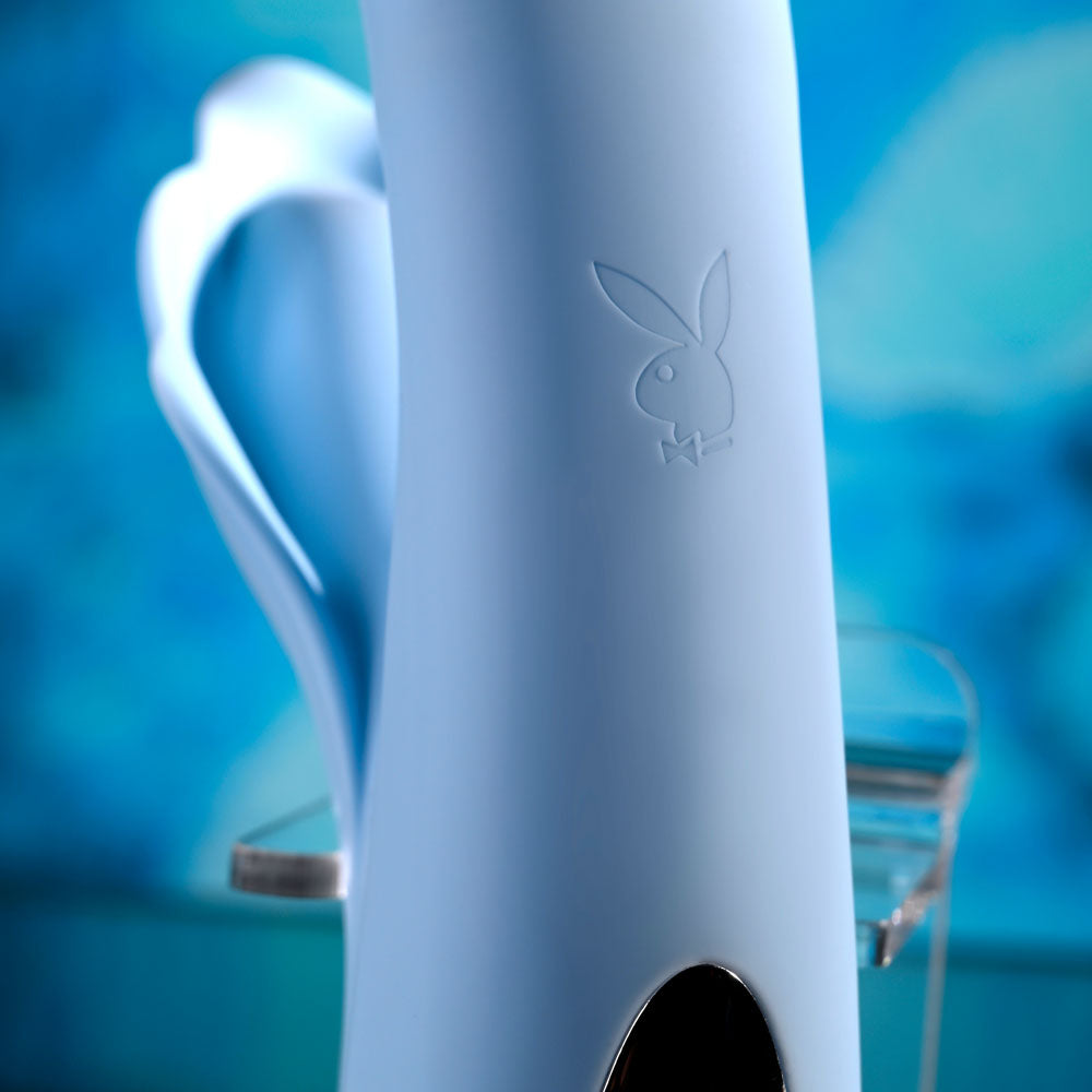 Playboy Pleasure IN BLOOM - Blue 23.5 cm USB Rechargeable Thrusting Tapping & Heating Dual Vibrator-PB-RS-6466-2