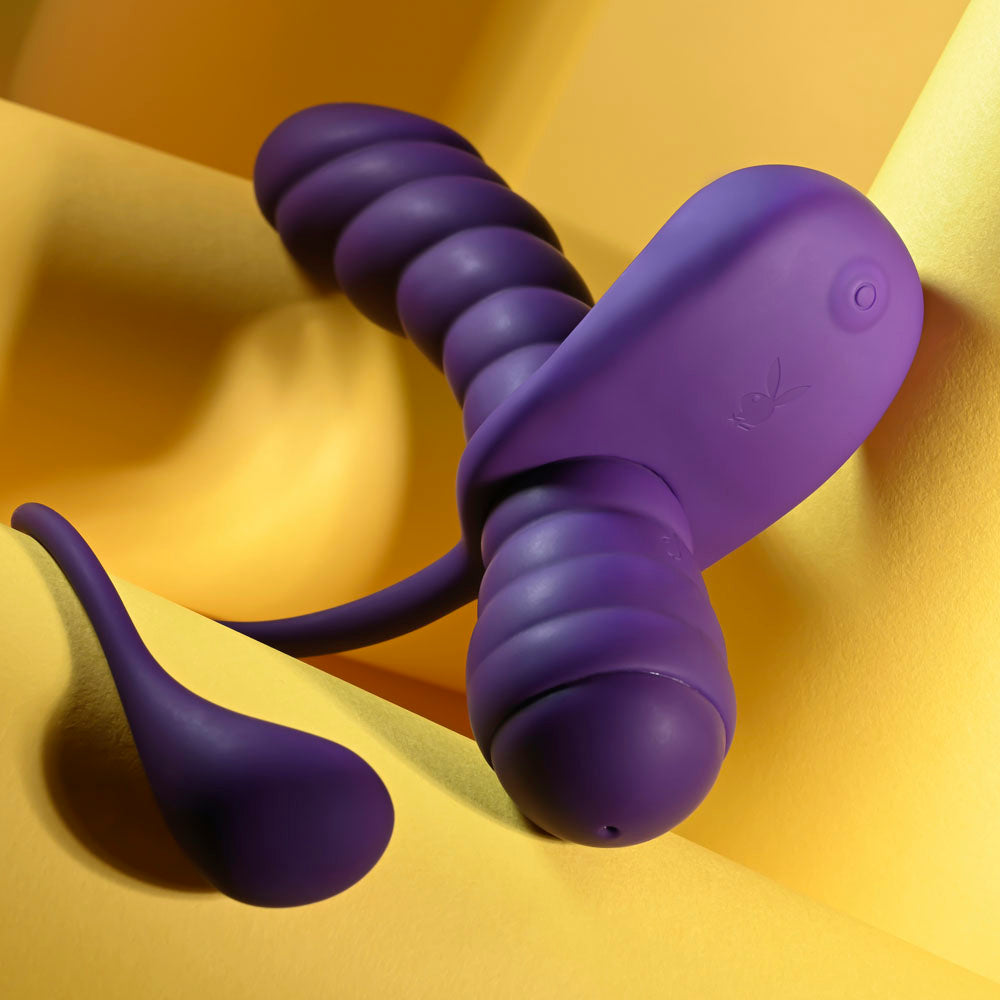 Playboy Pleasure TWISTED PLAYGROUND - Purple USB Rechargeable Vibrator and Cock Ring Kit-PB-RS-6657-2