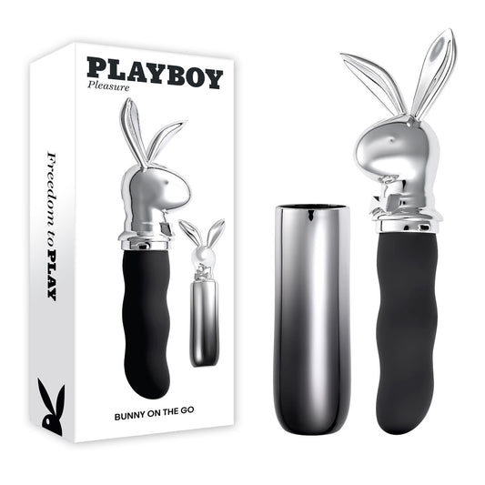 Playboy Pleasure BUNNY ON THE GO - Black/Chrome 18.6 cm USB-C Rechargeable Vibrator - PB-RS-6664-2