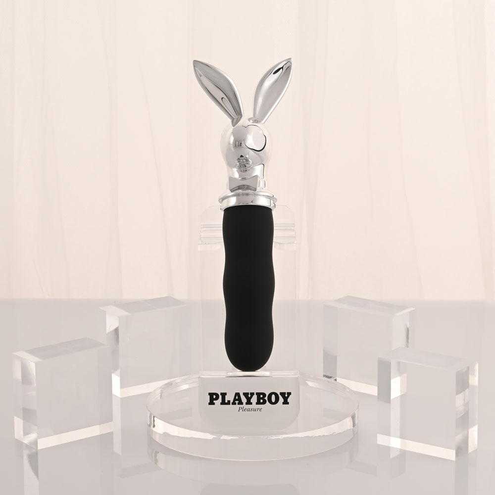 Playboy Pleasure BUNNY ON THE GO - Black/Chrome 18.6 cm USB-C Rechargeable Vibrator - PB-RS-6664-2