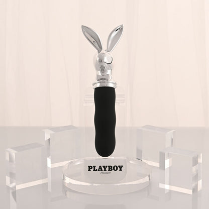 Playboy Pleasure BUNNY ON THE GO - Black/Chrome 18.6 cm USB-C Rechargeable Vibrator - PB-RS-6664-2