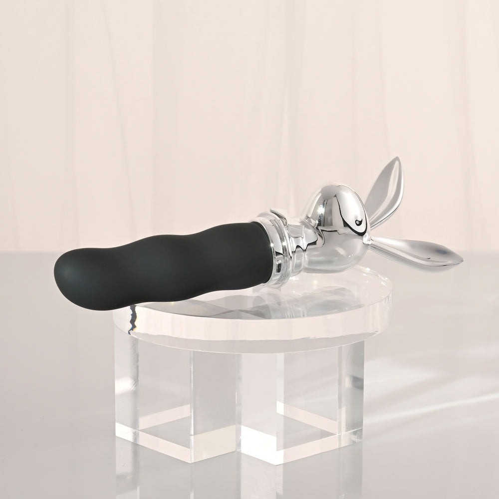 Playboy Pleasure BUNNY ON THE GO - Black/Chrome 18.6 cm USB-C Rechargeable Vibrator - PB-RS-6664-2