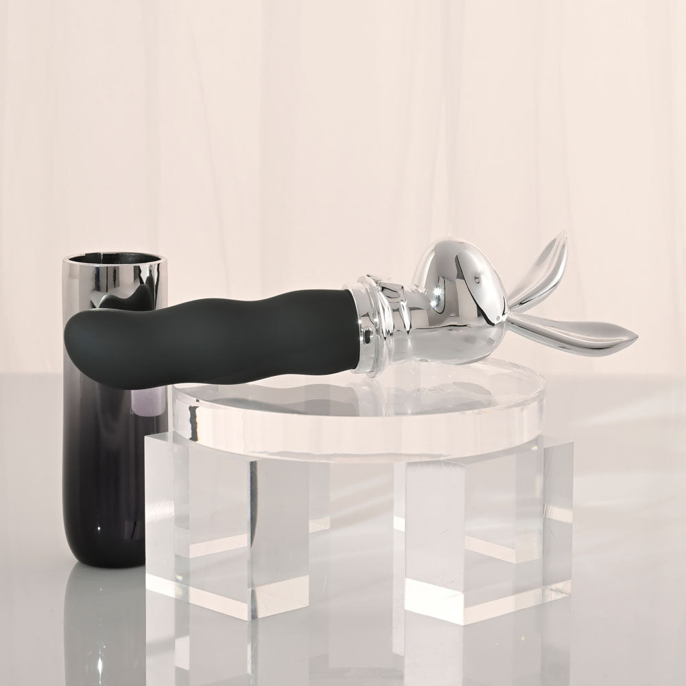 Playboy Pleasure BUNNY ON THE GO - Black/Chrome 18.6 cm USB-C Rechargeable Vibrator - PB-RS-6664-2
