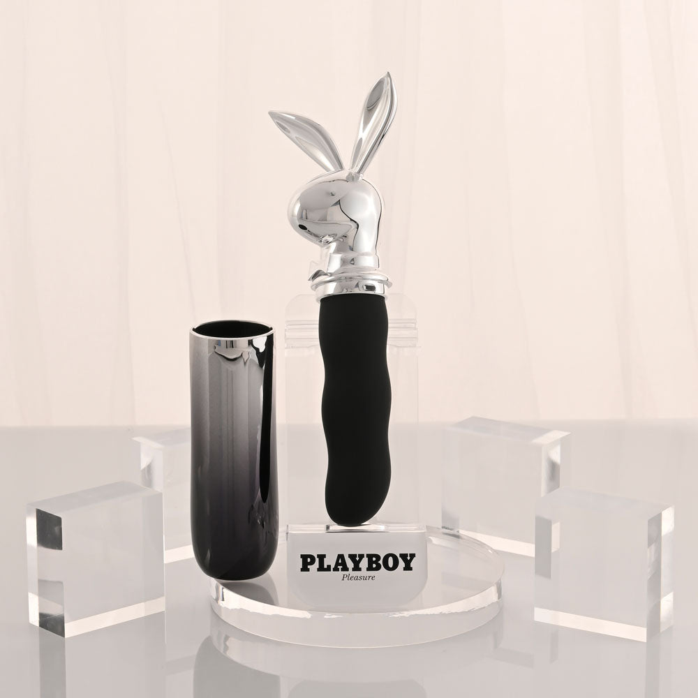 Playboy Pleasure BUNNY ON THE GO - Black/Chrome 18.6 cm USB-C Rechargeable Vibrator - PB-RS-6664-2