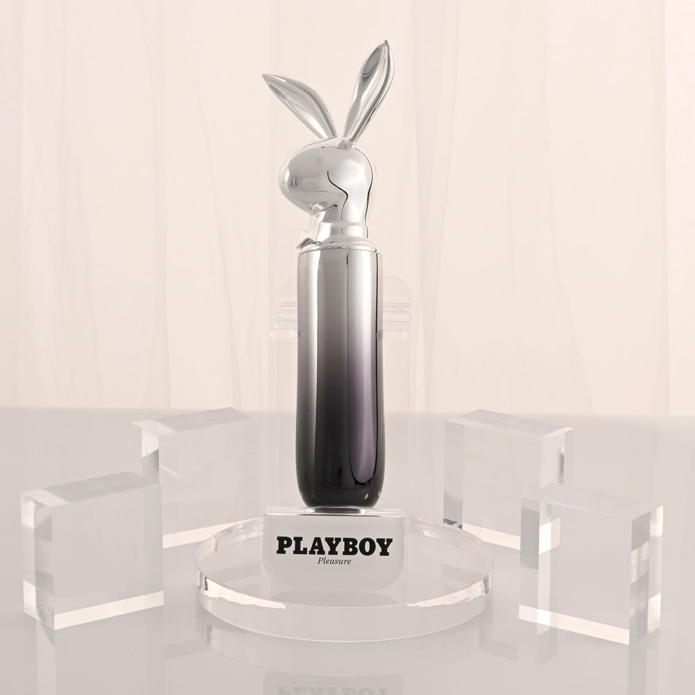 Playboy Pleasure BUNNY ON THE GO - Black/Chrome 18.6 cm USB-C Rechargeable Vibrator - PB-RS-6664-2