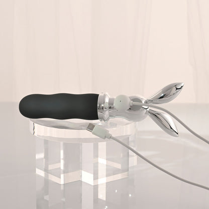 Playboy Pleasure BUNNY ON THE GO - Black/Chrome 18.6 cm USB-C Rechargeable Vibrator - PB-RS-6664-2