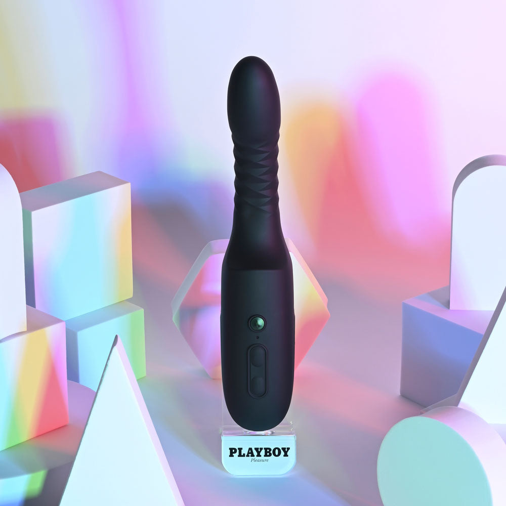 Playboy Pleasure OVERDRIVE - Black 28.2 cm USB Rechargeable Thrusting Vibrator-PB-RS-7302-2