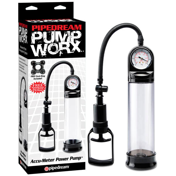 Pump Worx Accu-Meter Power Pump - Clear/Black Penis Pump with Gauge-PD3272-23