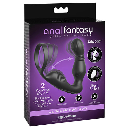 Anal Fantasy Elite Ass-Gasm P-Spot Milker - Black USB Rechargeable Prostate Massage with Cock Ring-PD4793-23