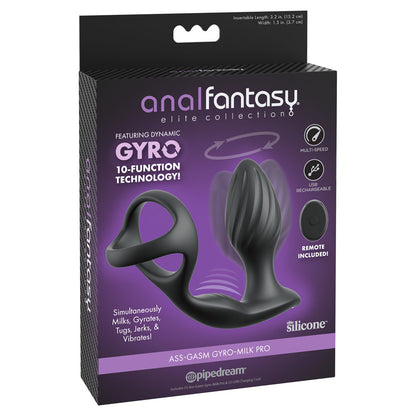 Anal Fantasy Elite Ass-Gasm Gyro-Milk Pro - Black USB Rechargeable Gyrating Butt Plug with Cock Ring-PD4797-23