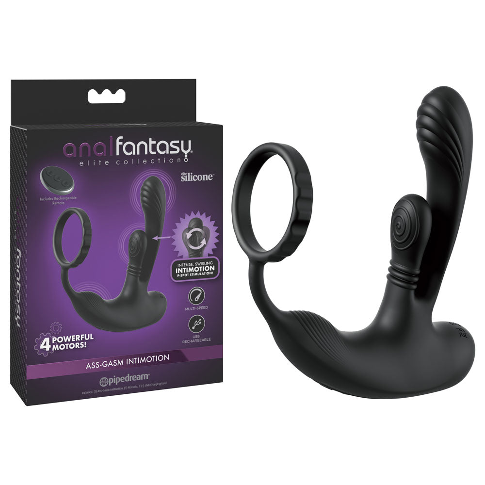 Anal Fantasy Elite Ass-Gasm intiMotion - Black USB Rechargeable Quad Motor Prostate Massager with Remote - PD4798-23