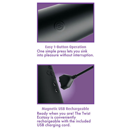 Anal Fantasy Elite Twist Ecstasy - Black - Black 24.1 cm USB Rechargeable Twisting & Thrusting Anal Vibrator - PD4800-23